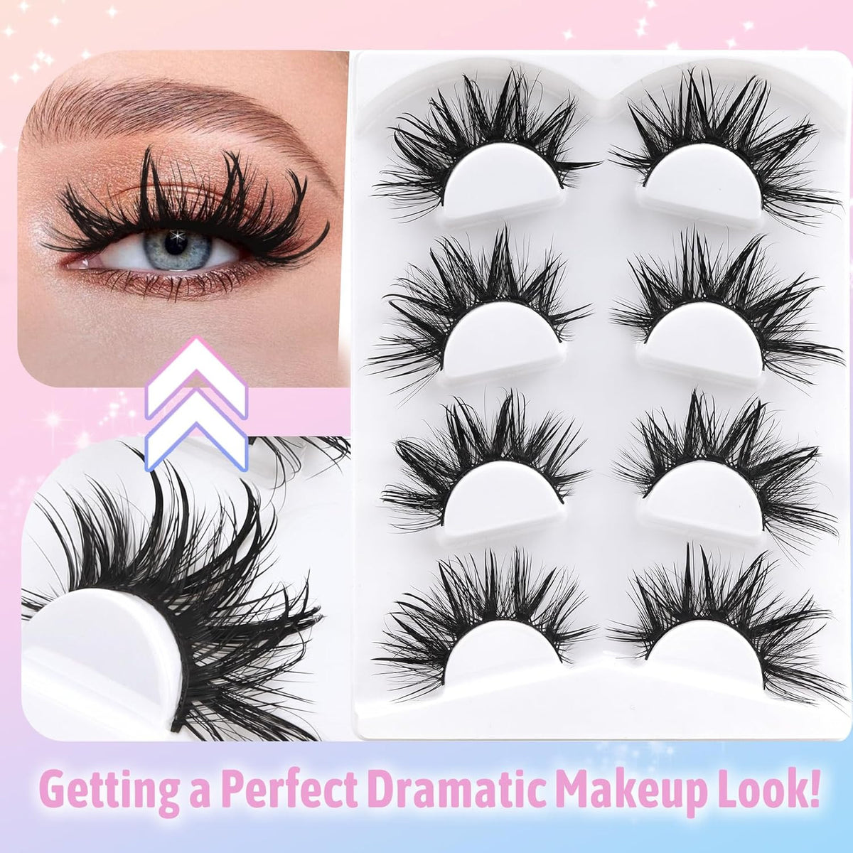Dramatic 3D Fluffy False Eyelashes - 22mm Wet Look Manga Style