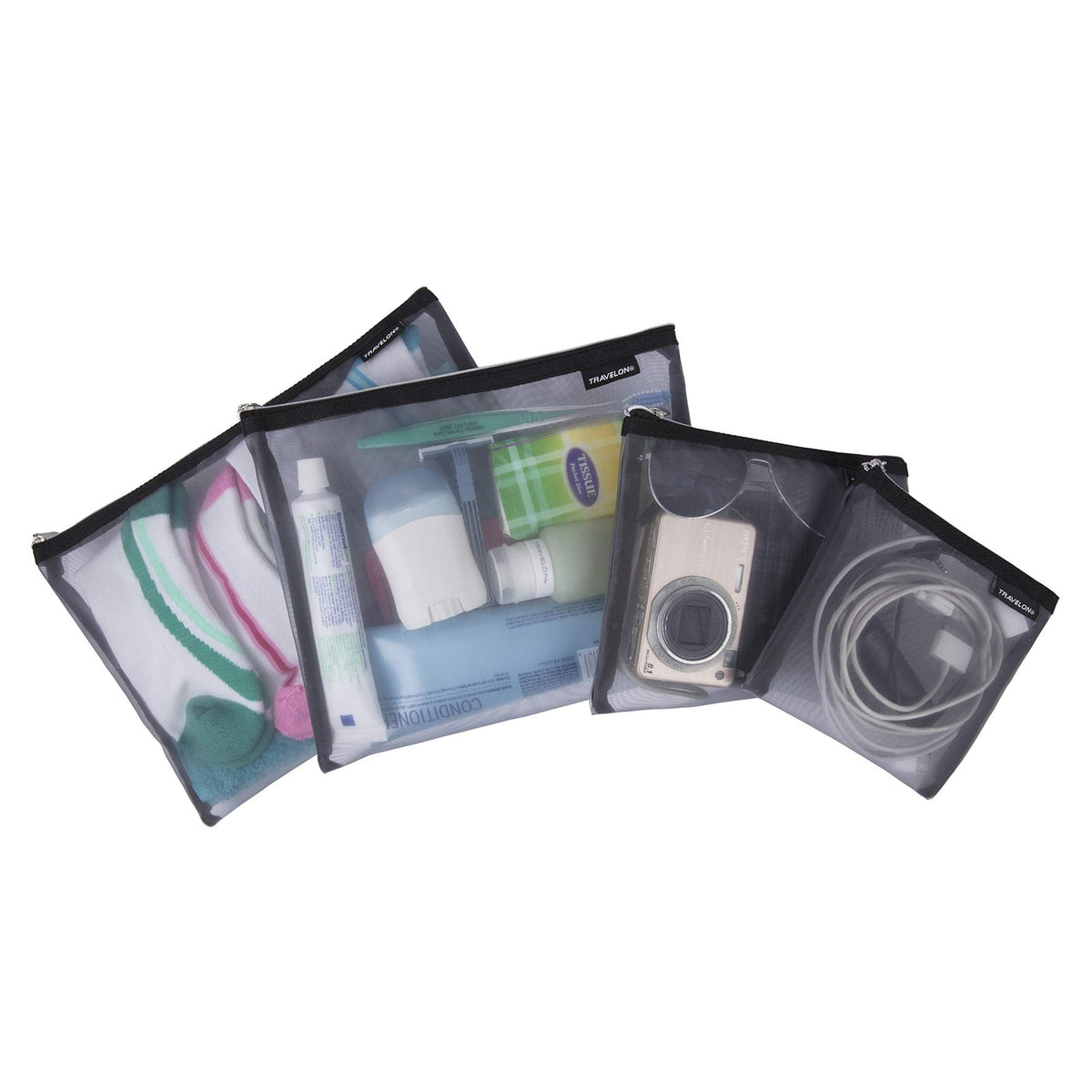 Travelon Mesh Pouch Set of 4 - Travel Organizer Bags with Zipper, Multiple Sizes