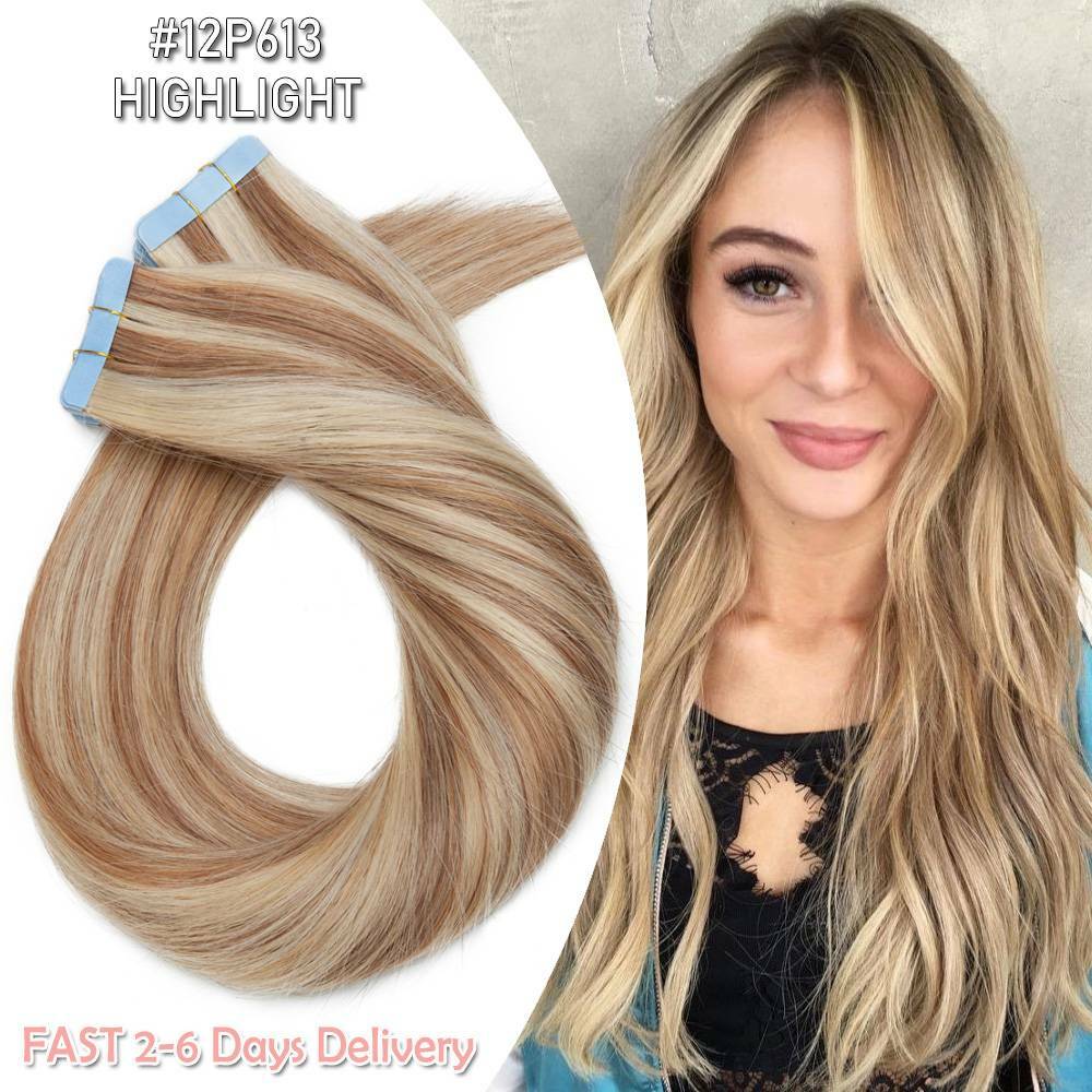 Remy Human Hair Extensions Full Head Skin Weft 80pcs Thick Tape-In Set