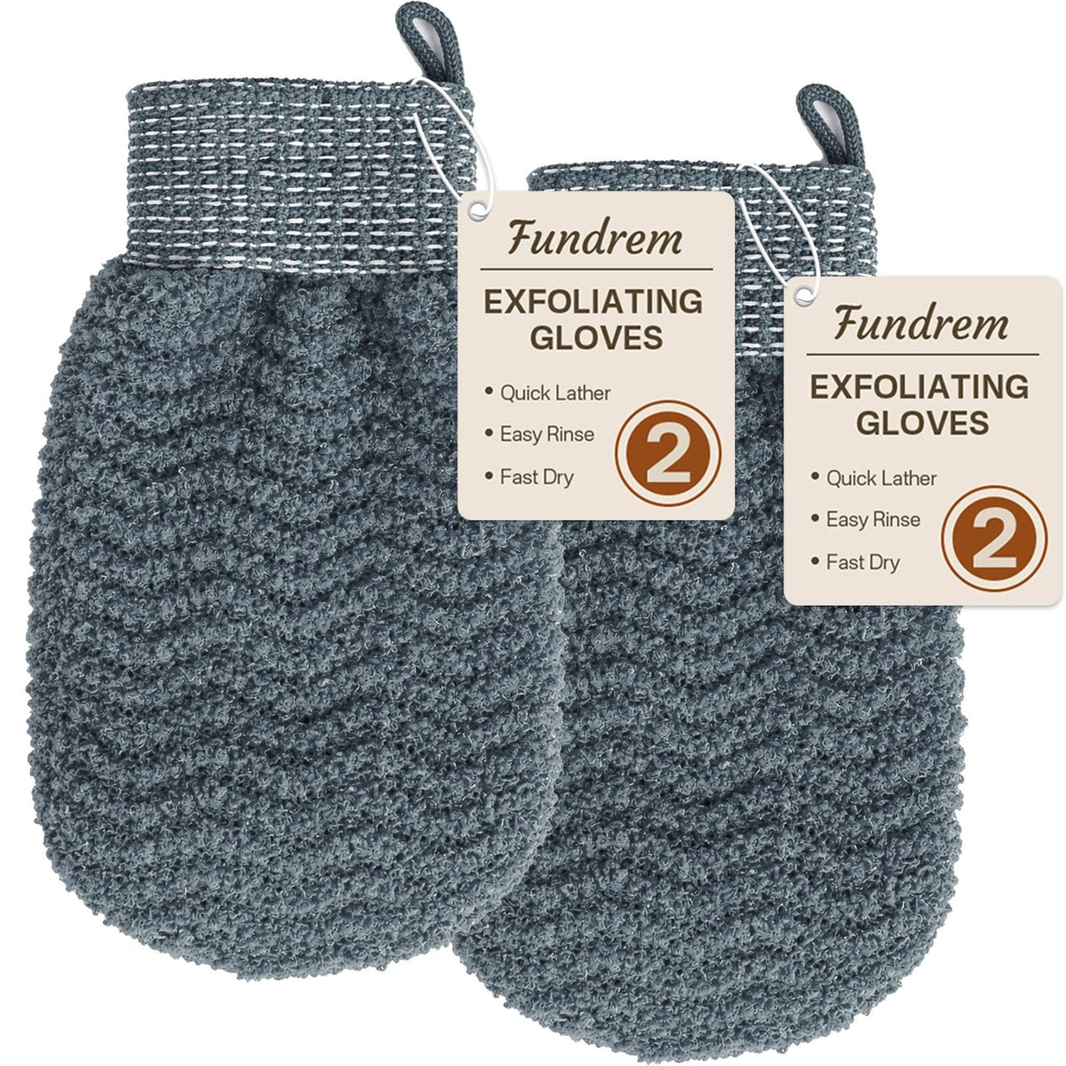 Exfoliating Gloves 2 Pack, Wave Texture Mitt for Dead Pcs, Gray