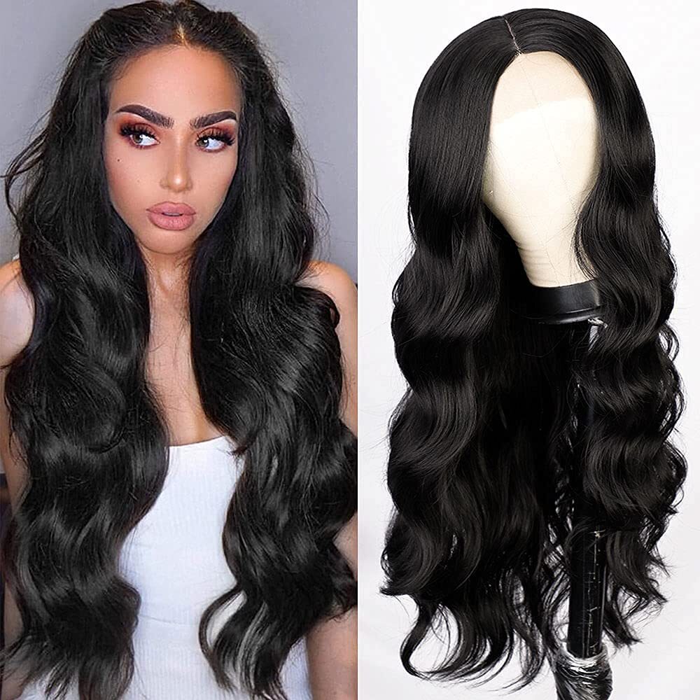 Long Black Body Wave Wig for Women - Natural Curly & Wavy Hair, Party & Casual Use