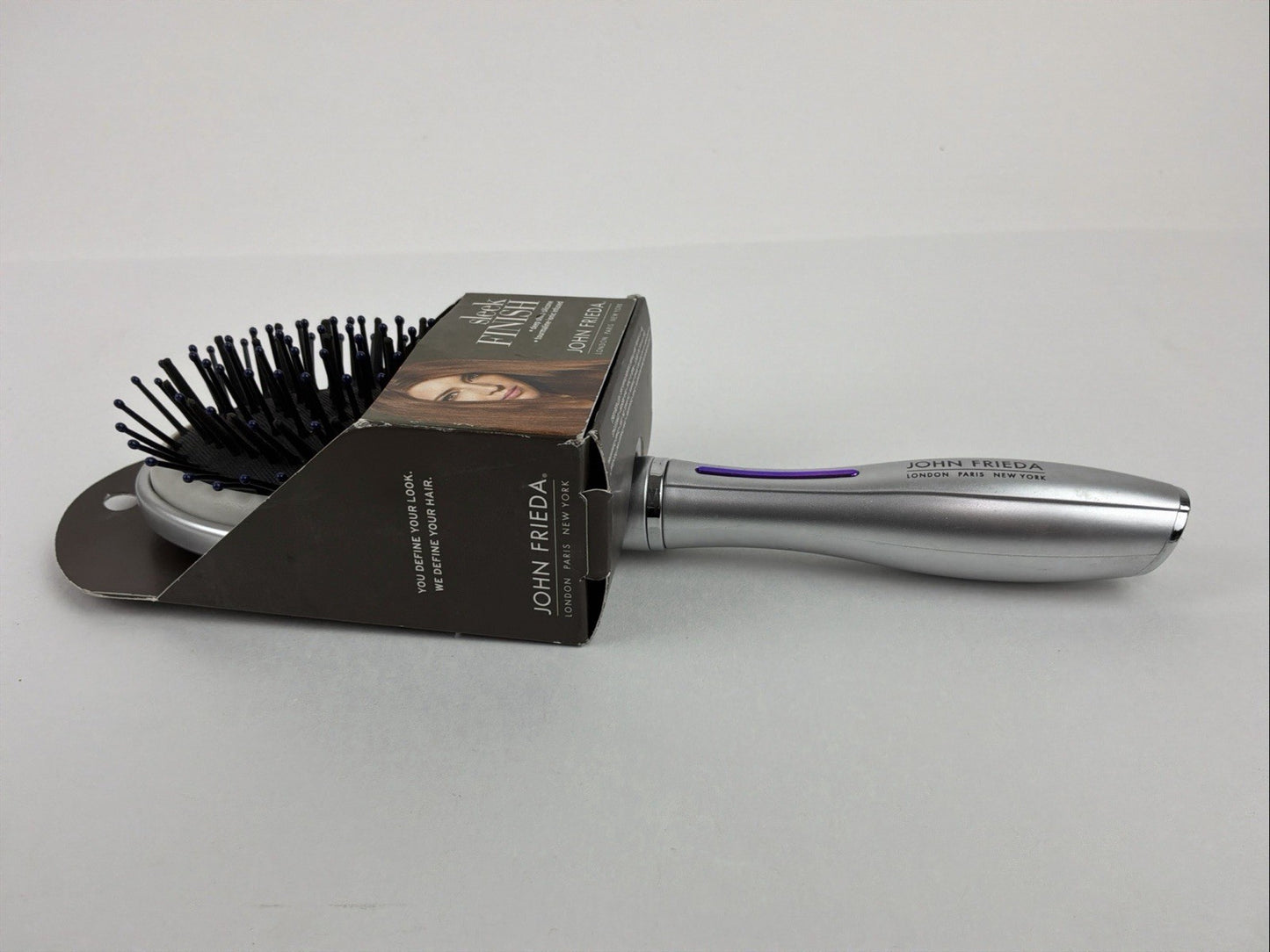 John Frieda Sleek Finish Hair Brush with Silicone Bristles & Tourmaline-Ionic Technology