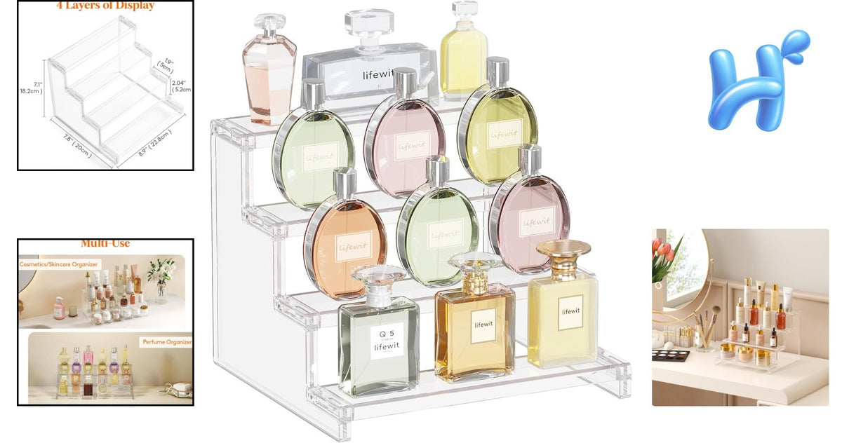 4-Tier Clear Perfume Organizer Stand Vanity Display Space Saver
