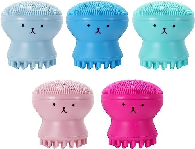Silicone Octopus Facial Cleansing Brush Set 5 Pack - Gentle, Deep Pore Cleanser