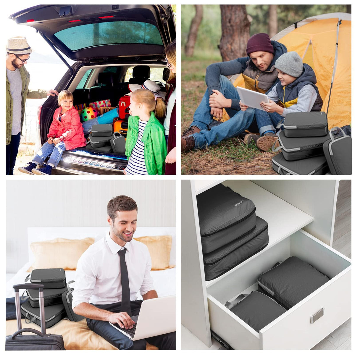 Compression Packing Cubes Set of 4 - Travel Organizers in Deep Gray