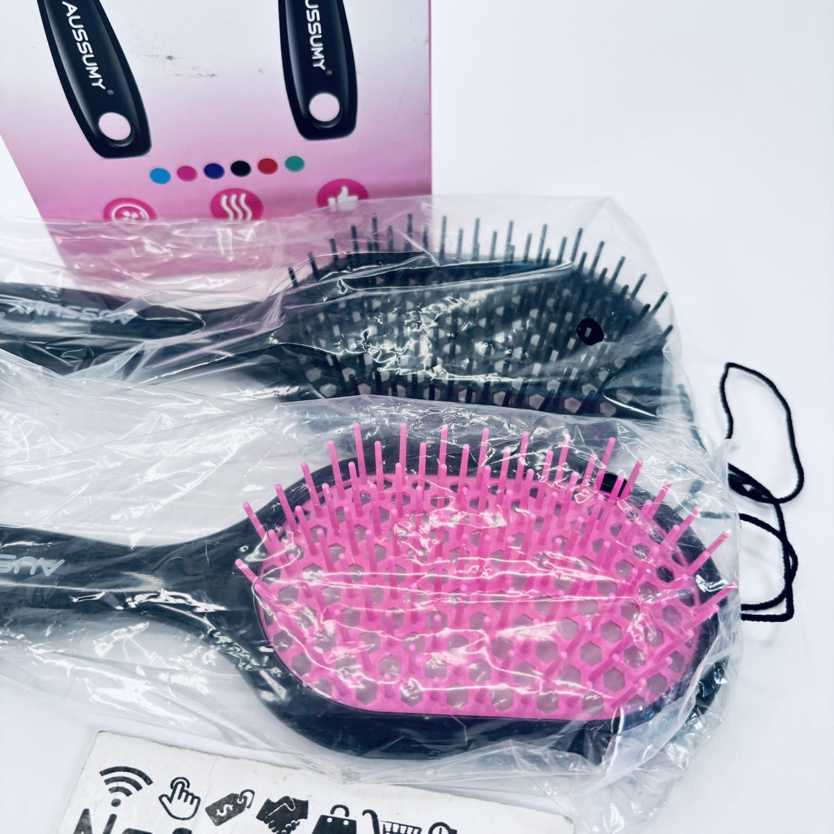 Vented Detangling Hair Brush Set for All Hair Types – Black & Pink