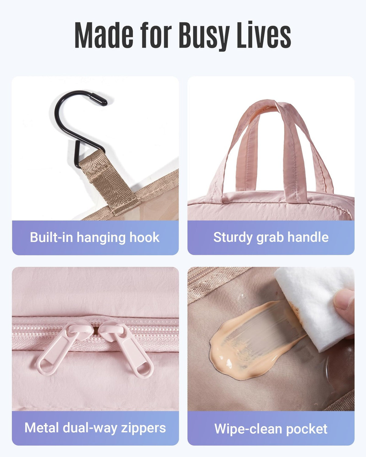 Travel Toiletry Bag with Hanging Organizer and Water-Resistant Fabric