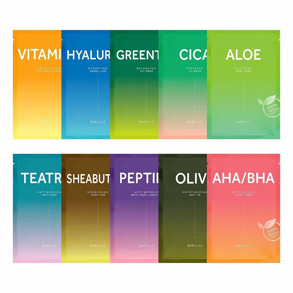 Barulab Vegan Sheet Masks Korean Facial Soothing Mask 10 Pack