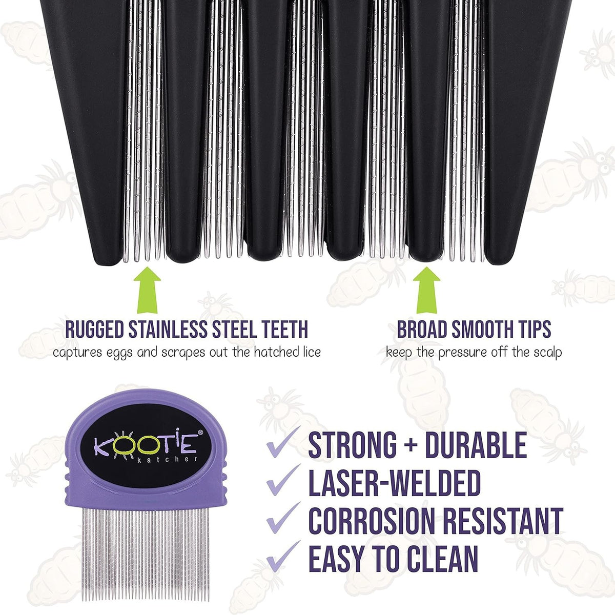 Lice Comb 3-in-1 Stainless Steel Nit Removal Detangling Grooming Tool