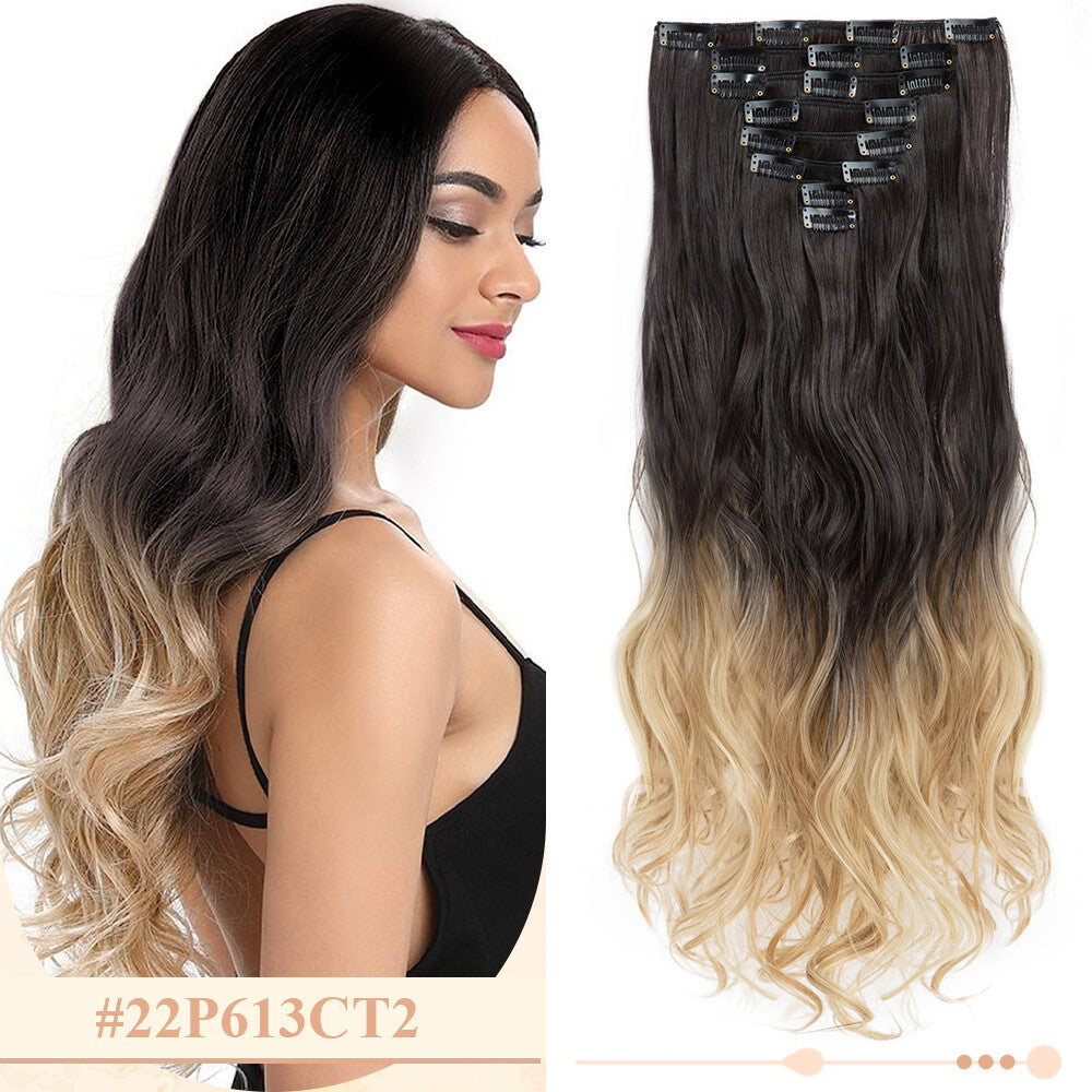 Clip-In Hair Extensions Full Head Ombre Highlight Synthetic Thick Hair 8-24 Inches