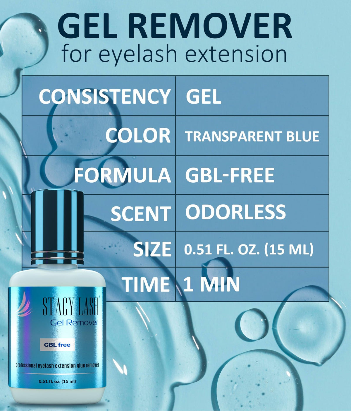 Lash Extension Remover Gel for Eyelash Extensions - 15ml Aquamarine