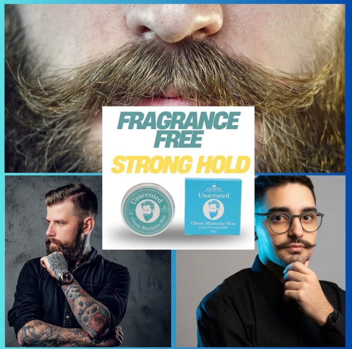 Unscented Mustache Wax with Strong Hold - Travel Size 1.7oz Grooming Styling