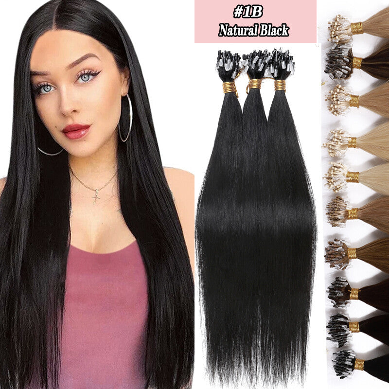 Remy Human Hair Extensions Full Head Micro Loop Beads - Multiple Colors & Lengths