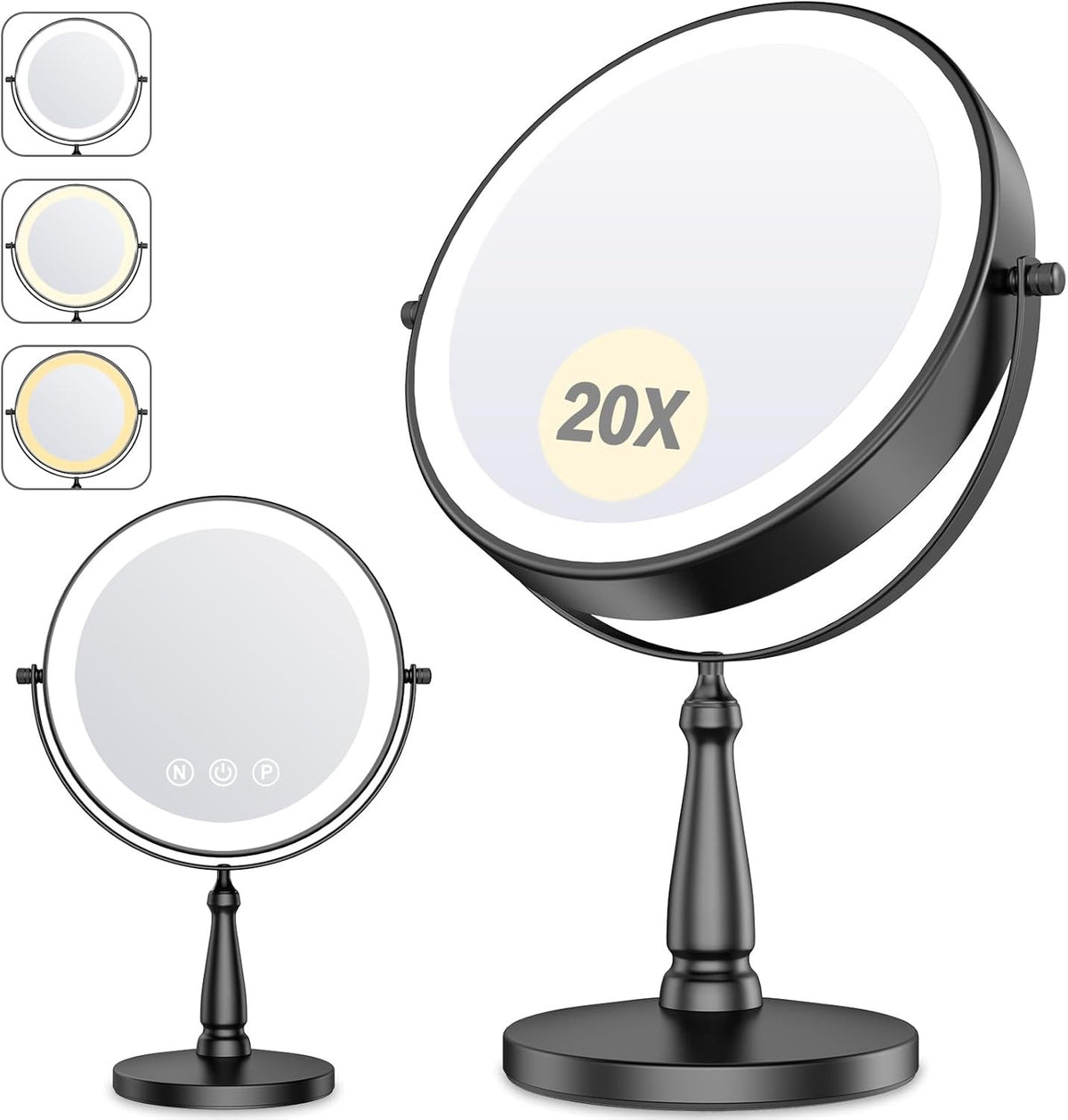 Lighted Makeup Mirror with 20X Magnification and Adjustable Brightness