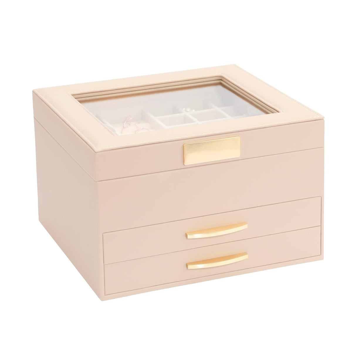 Jewelry Organizer Box with Glass Lid, 3-Tier Necklace and Earring Storage
