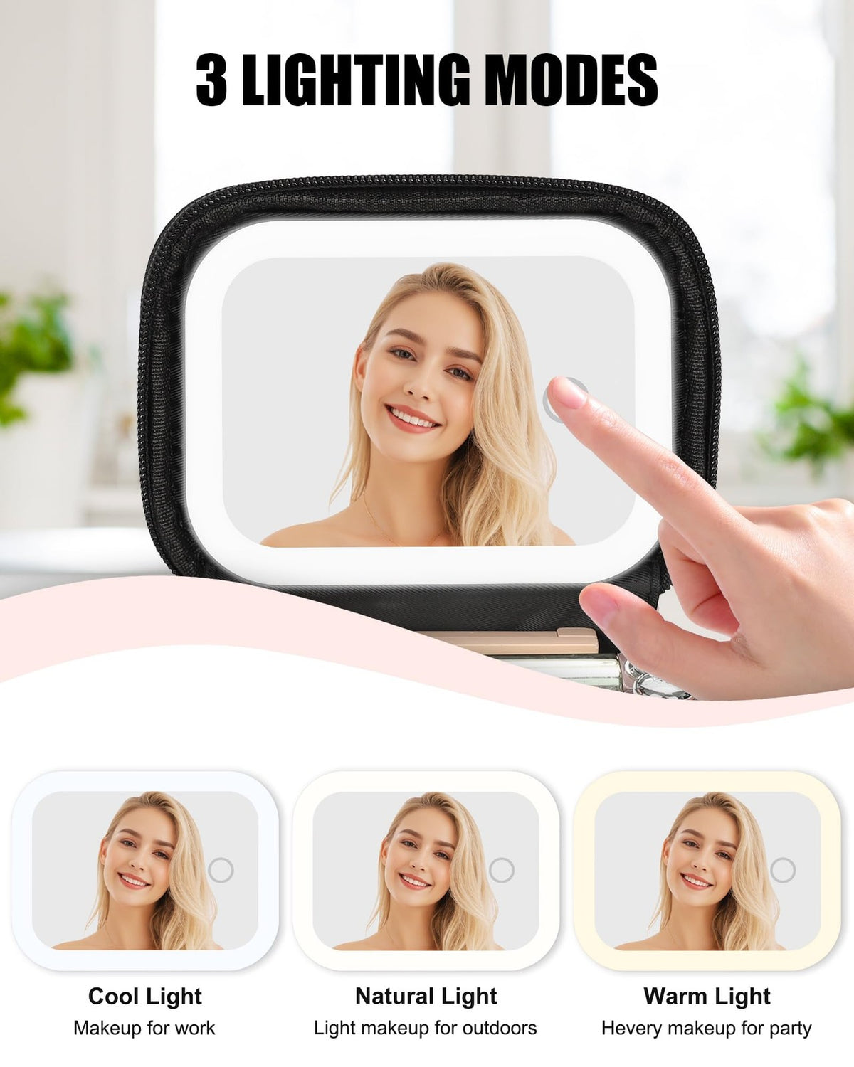 Mini Makeup Bag with LED Mirror - Water-Resistant Travel Cosmetic Organizer for Women and Girls