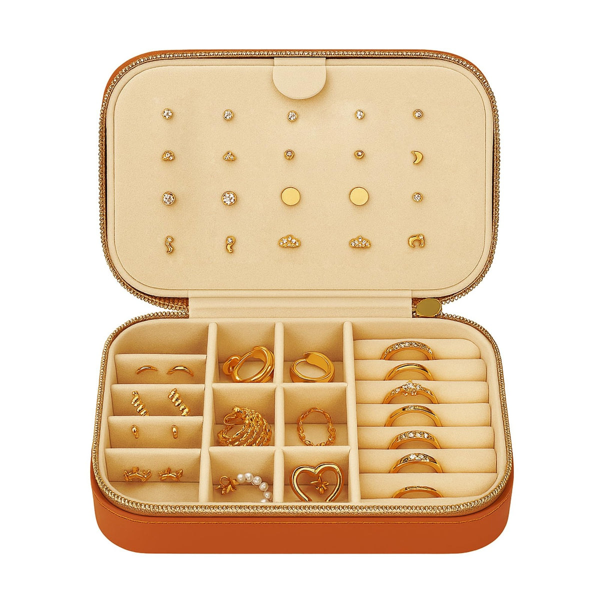 Travel Jewelry Organizer Case for Women - Small Tan PU Leather Jewelry Box