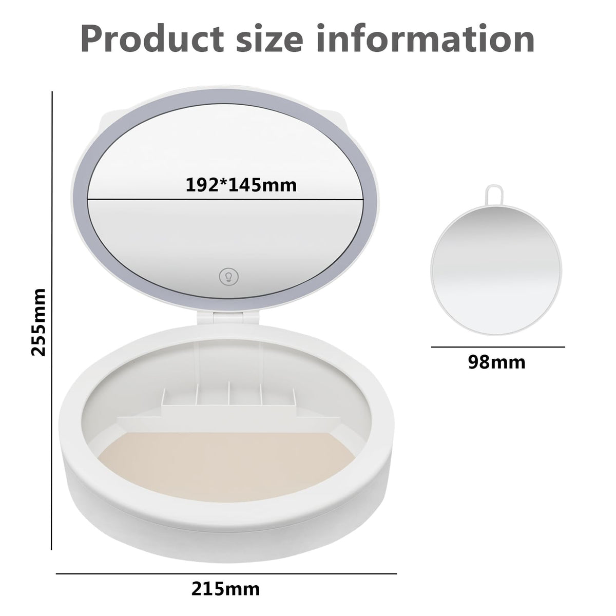 LED Makeup Mirror with Storage - 10X/1X Magnification, 66 LED Lights, Dimmable, USB Rechargeable, Portable Vanity Mirror