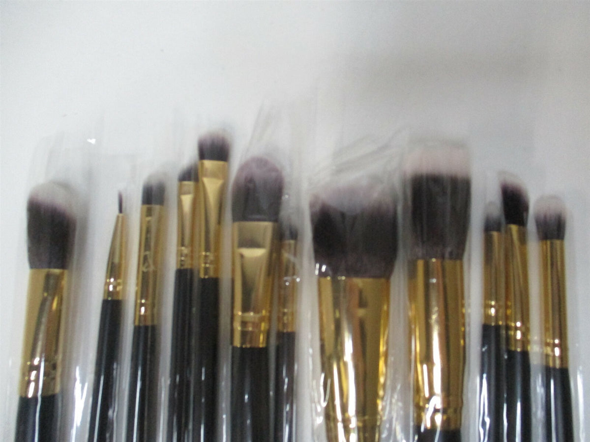 Professional Makeup Brush Set 12 Pieces Black and Gold Handles