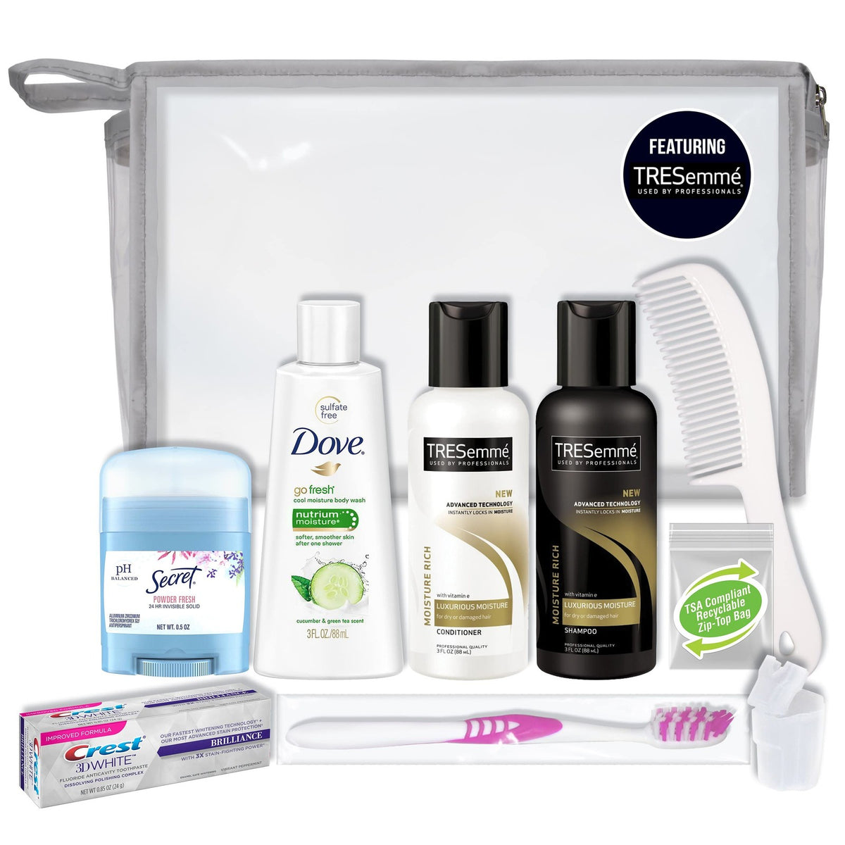 Travel Toiletry Kit 10-Piece Set TSA Approved Personal Care Essentials