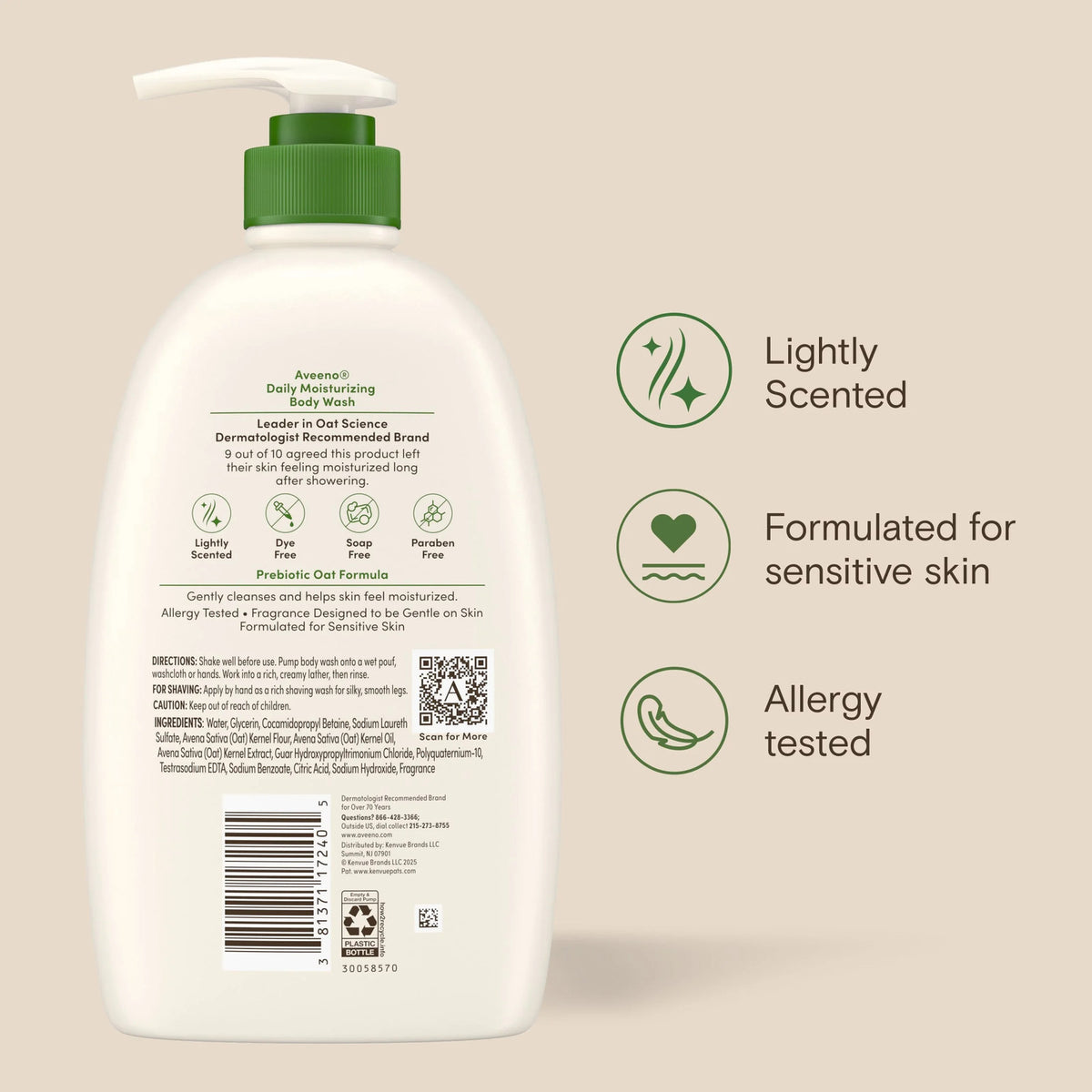 Daily Moisturizing Body Wash for Dry Sensitive Skin with Prebiotic Oat