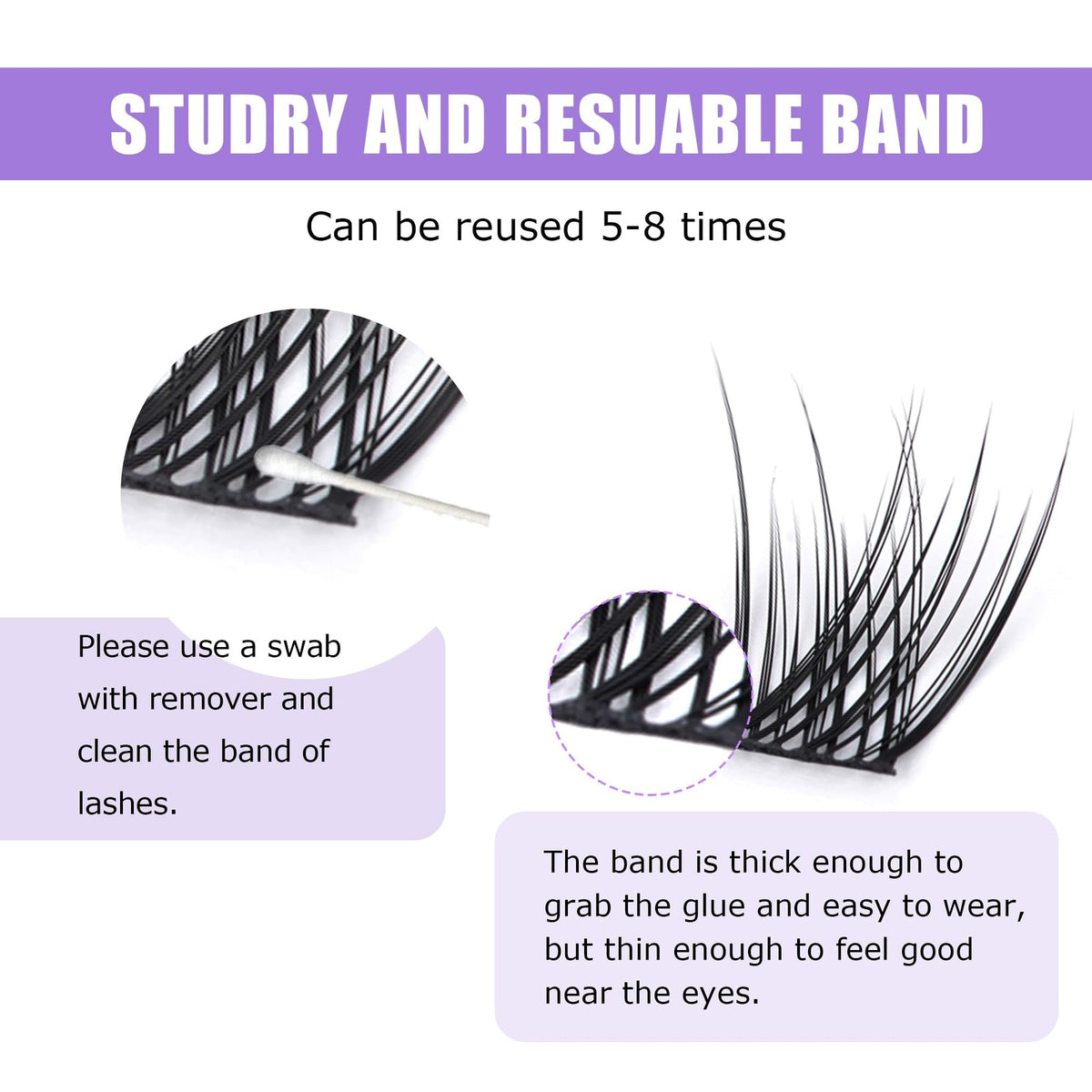False Eyelash Clusters Natural Wispy Style 1 Pack - Black, Reusable
