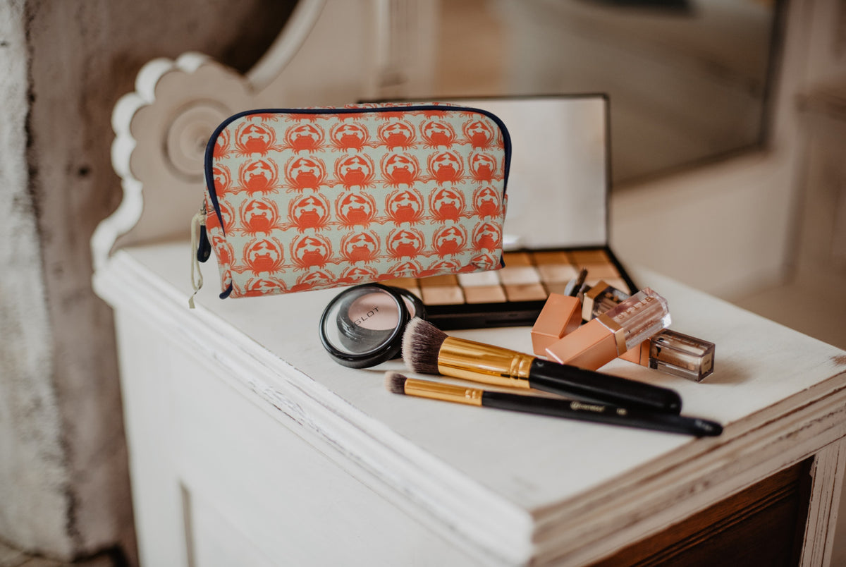 Large Nautical Crab Design Cosmetic Bag for Travel & Makeup Storage