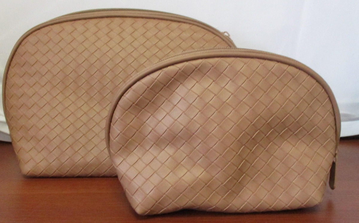 Mocha Woven 2-Piece Cosmetic Bag Set - Travel & Makeup Storage