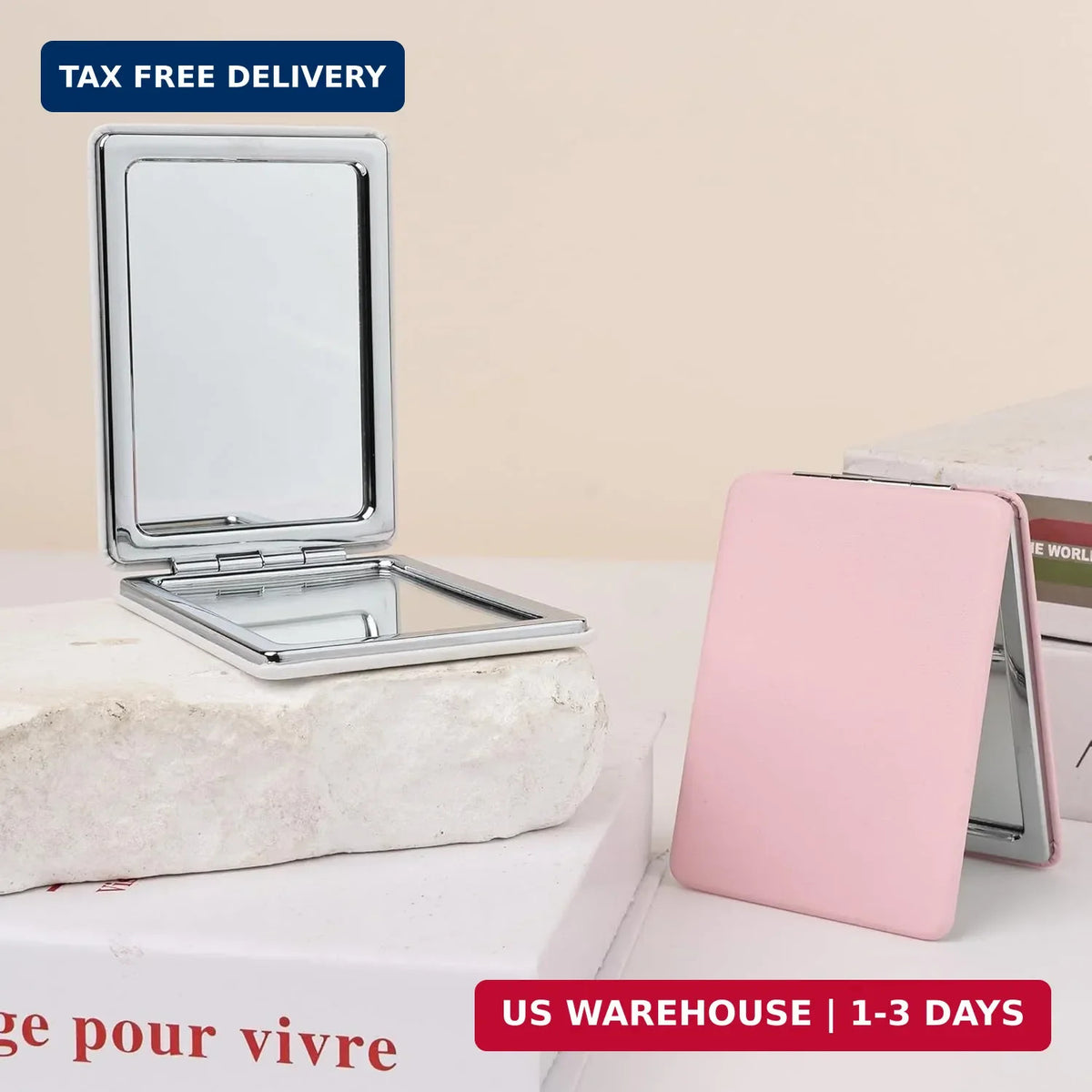 Portable Double-Sided Compact Mirror with 1X/3X Magnification - Small Travel Vanity Mirror