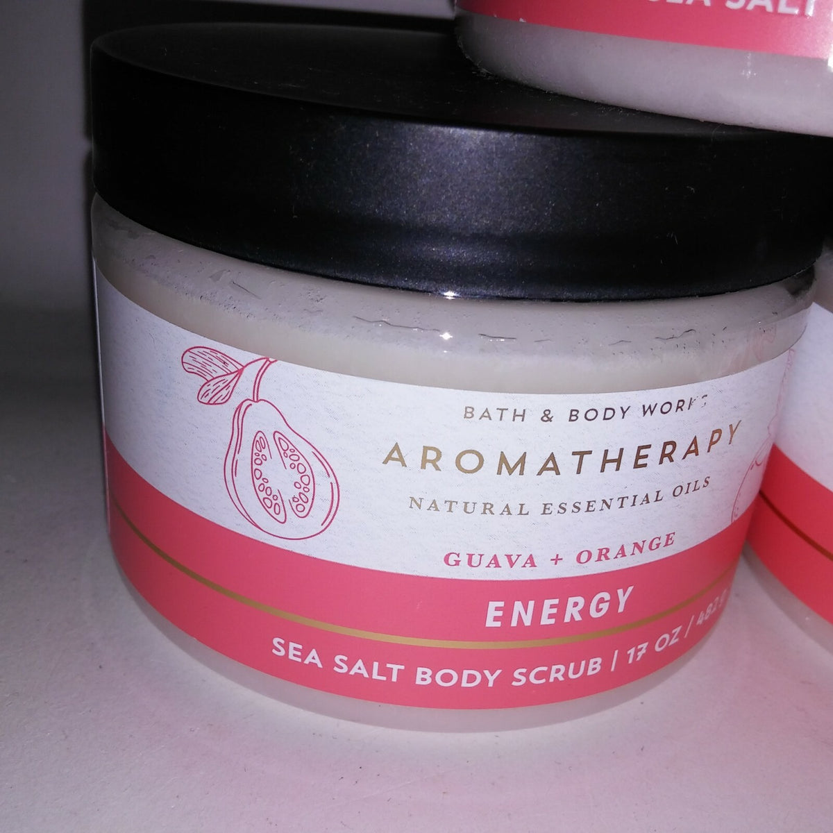 Set of 3 Sea Salt Body Scrubs with Aromatherapy Guava Orange – Energy & Exfoliation