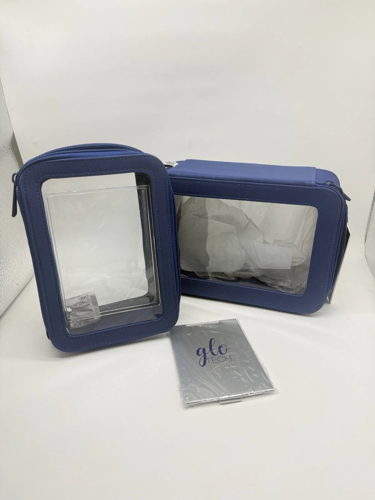 Travel Cosmetic Bag Set with Compact Mirror - Blue, 3-Piece Organizer Duo
