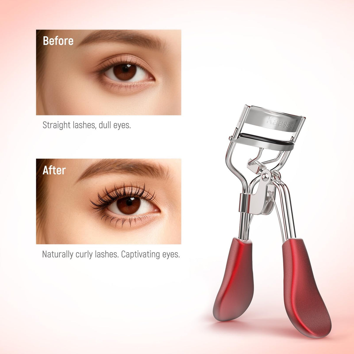 Professional Stainless Steel Eyelash Curler with Ergonomic Handle & 6 Replacement Pads