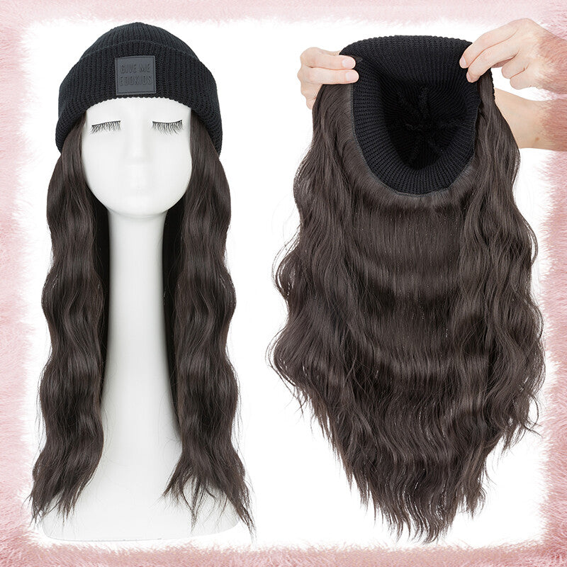 Women Knitted Wavy Wig Winter Beanie Hat - Long Curly Synthetic Hair