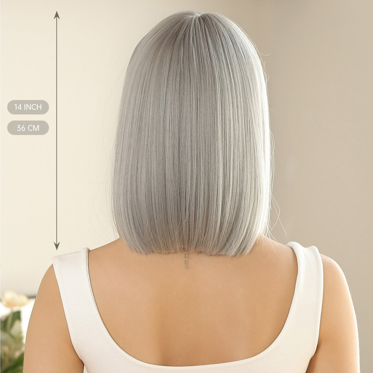 Gray Synthetic Wig with Bangs - Straight Bob Style Heat Resistant Hair