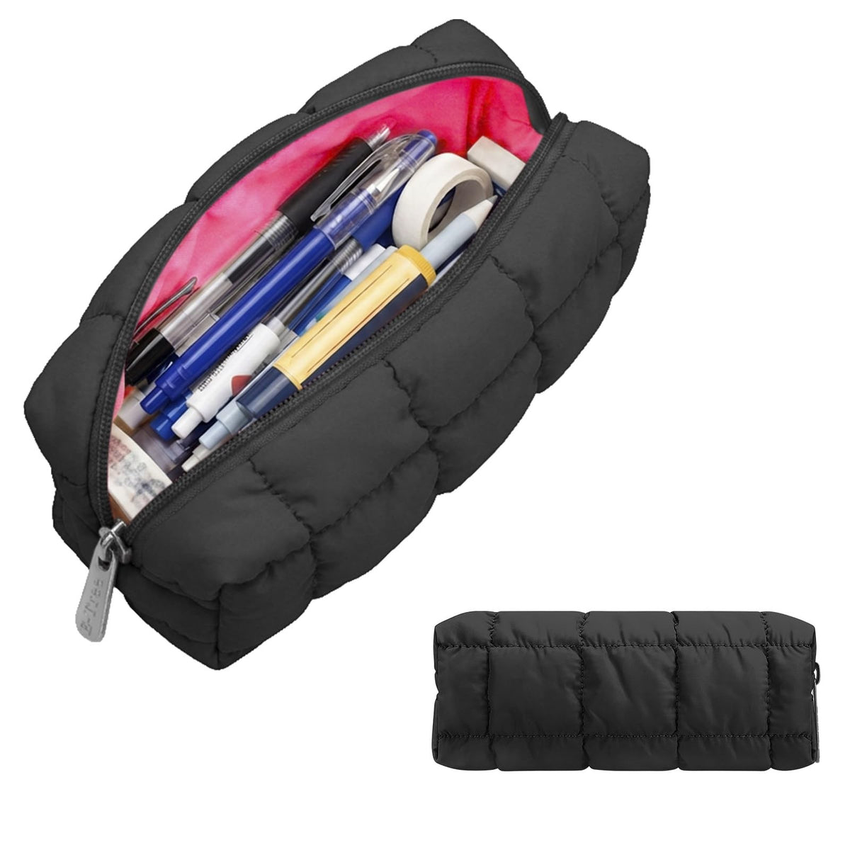 Black Quilted Makeup Brush & Toiletry Organizer Bag - Compact & Stylish