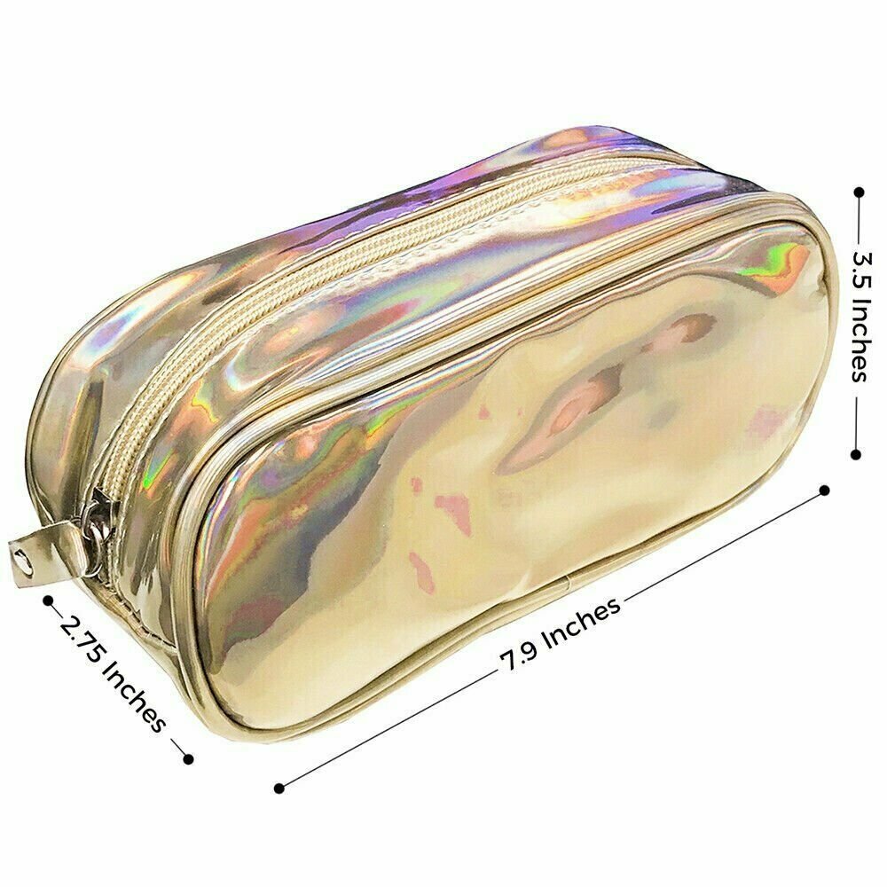 Holographic Pencil Case Pouch - Zippered Cosmetic Bag, 7.5 x 3 x 4 in