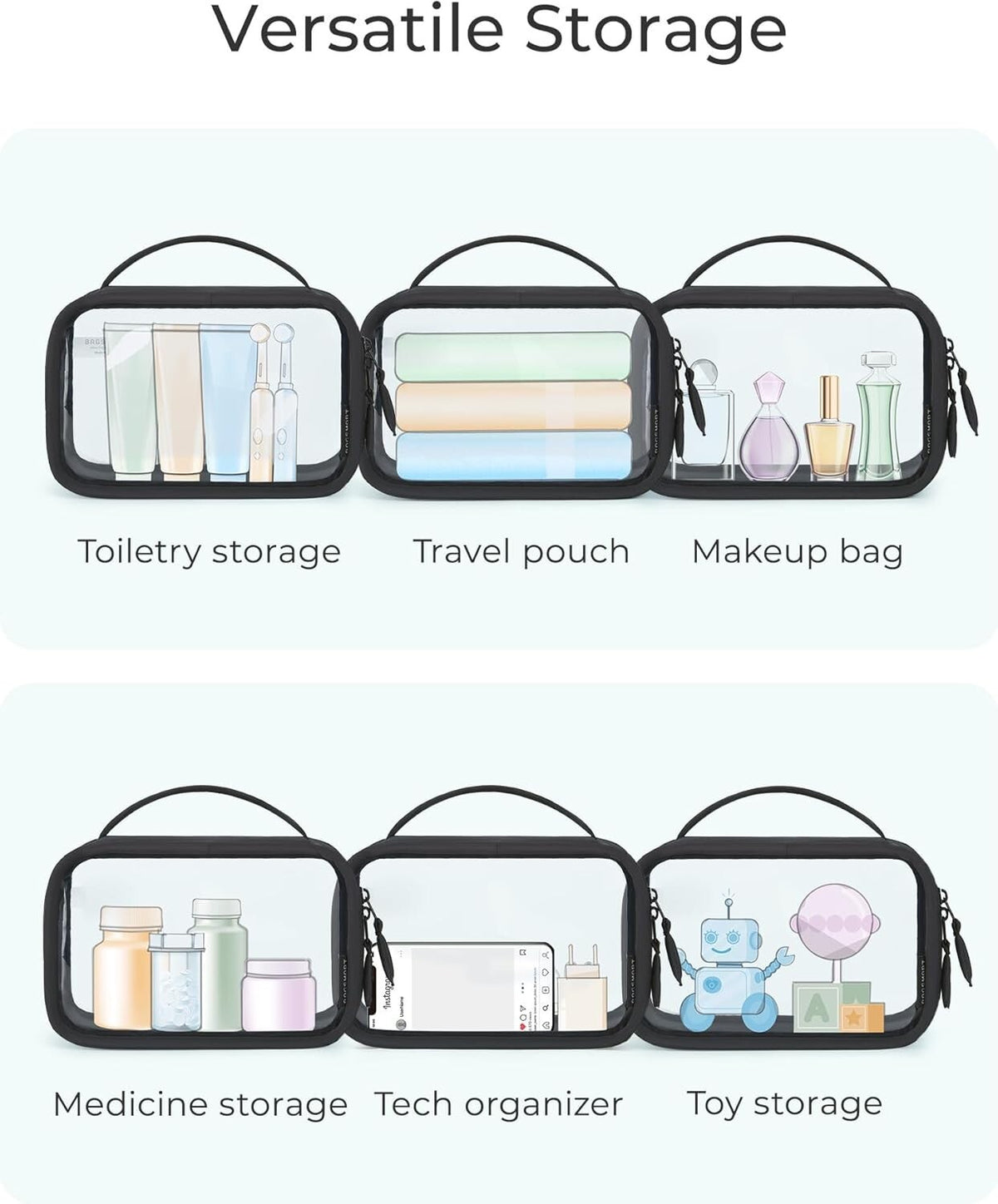 Water-Resistant TSA Makeup and Toiletry Bag with Clear PVC Panel