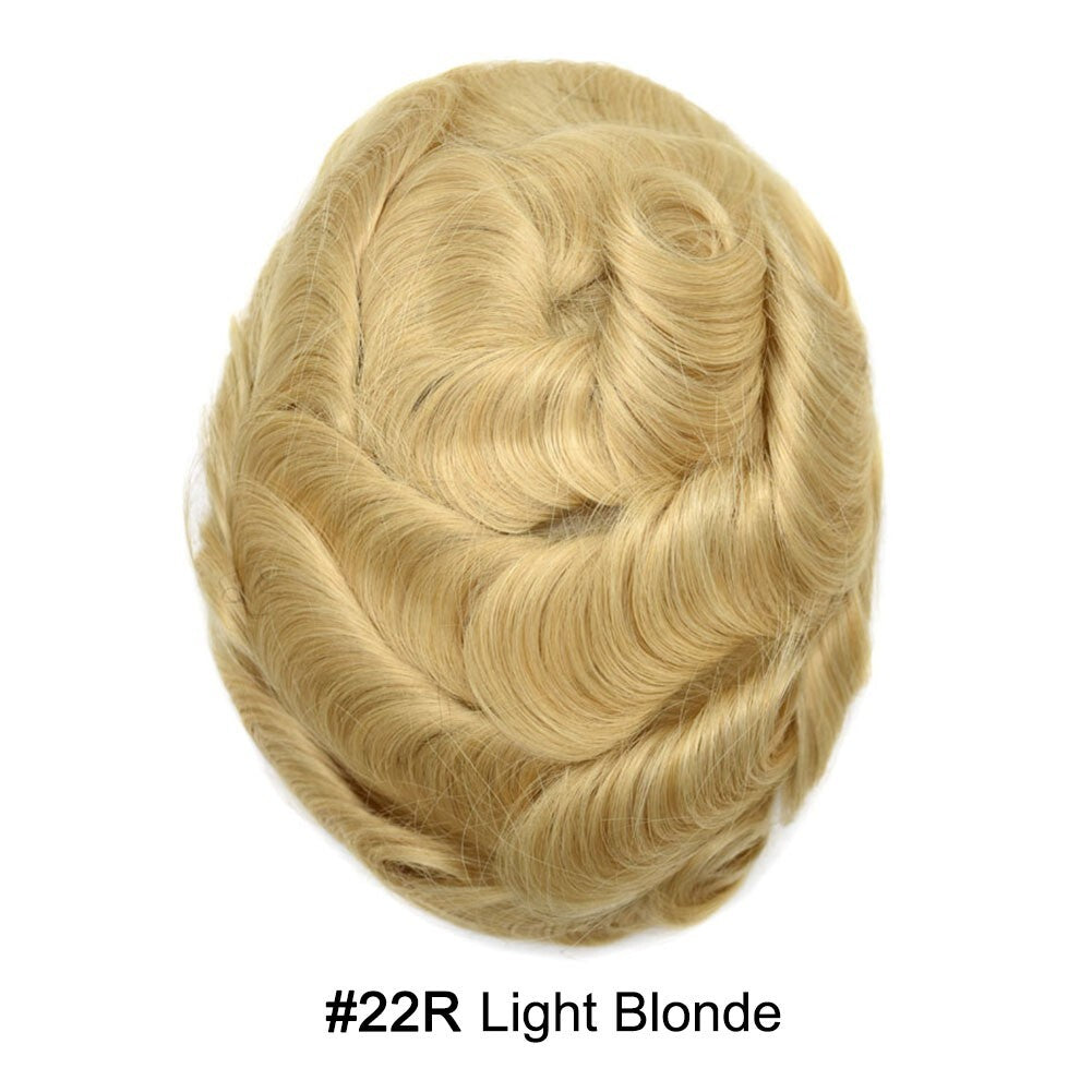 French Lace Front Human Hair Toupee Replacement System with Poly Skin Base