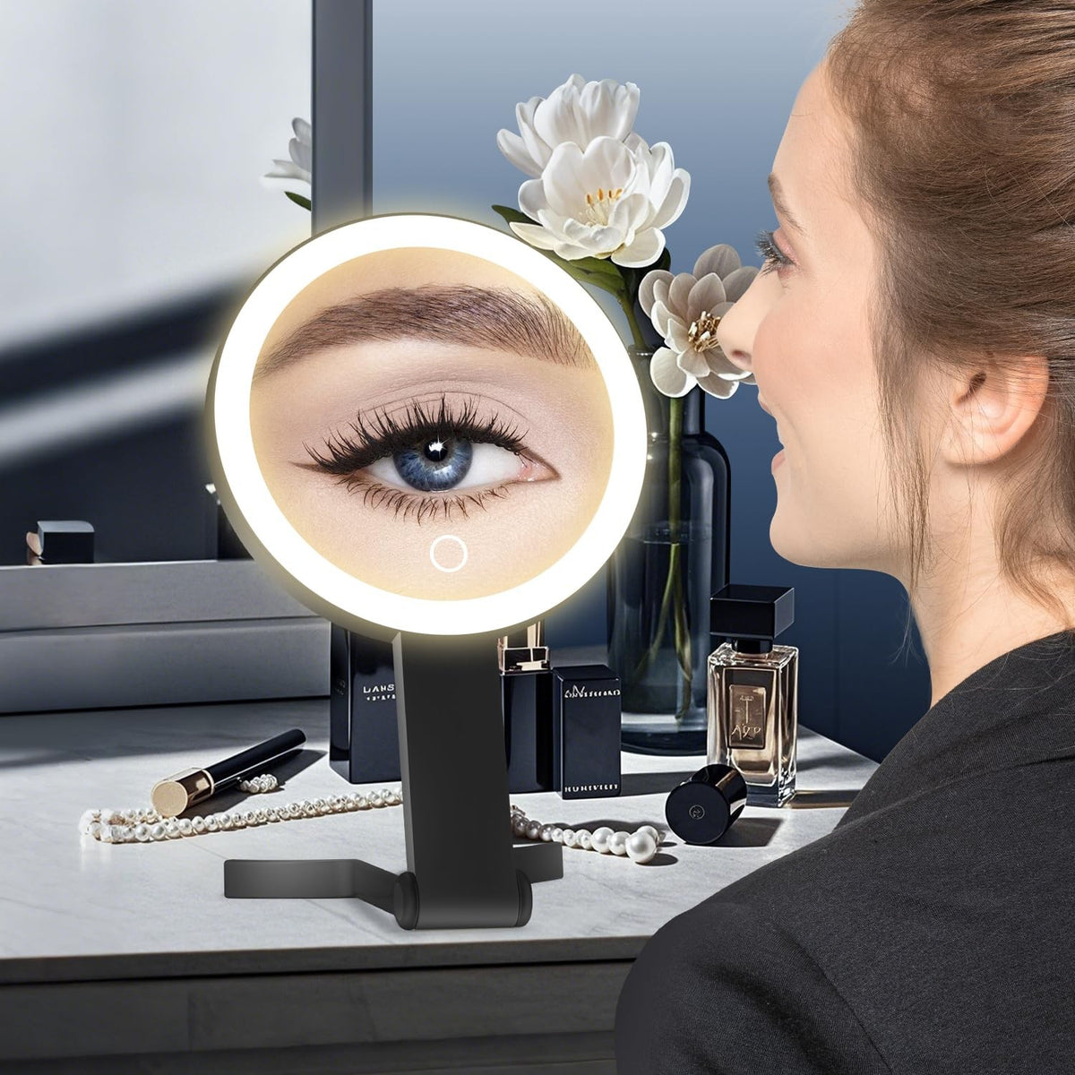 Lighted Makeup Mirror 30X Magnification with LED, Handheld & Hanging Black