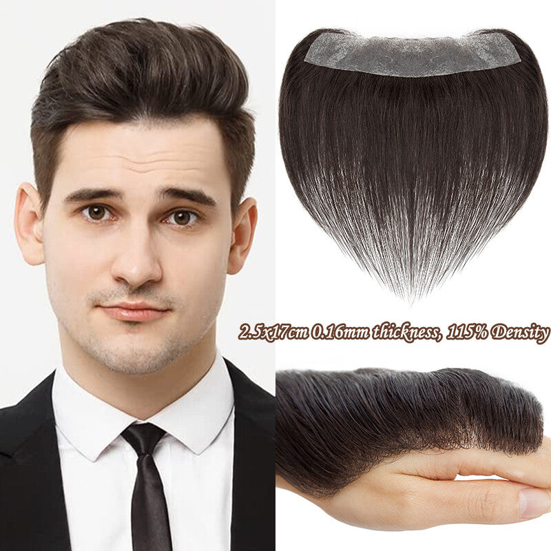 Men's Receding Hairline Toupee with Human Hair & Skin PU Base