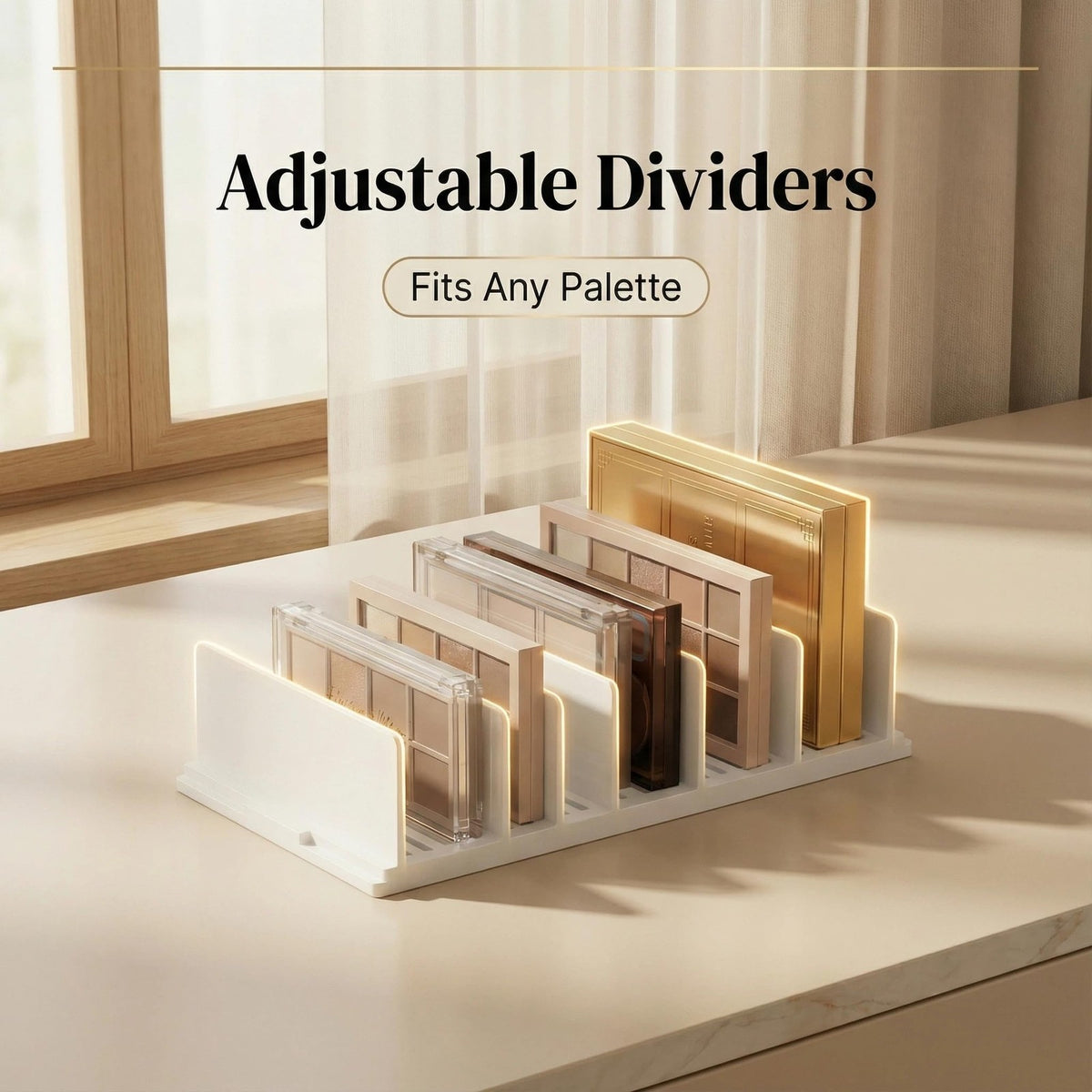 Adjustable Makeup Organizer with Movable Dividers - Acrylic White