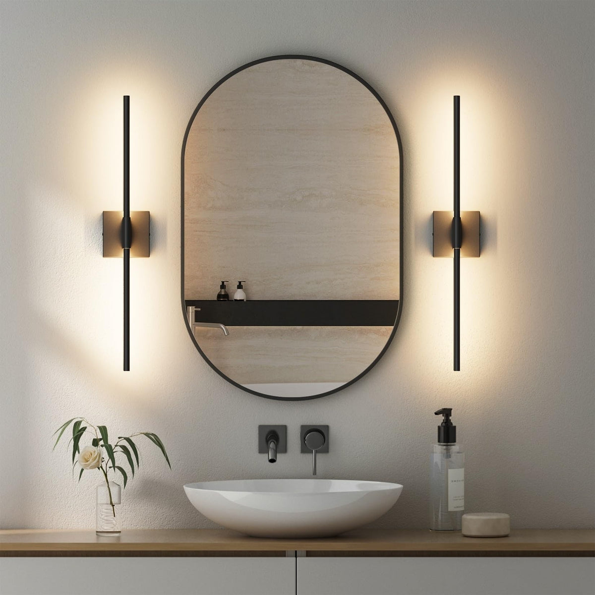 28-Inch Modern Black LED Vanity Light Fixture Over Mirror with Remote Control