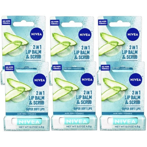 Nivea 2in1 Lip Balm & Scrub Aloe Vera Vitamin E Soft Lips 0.17 oz