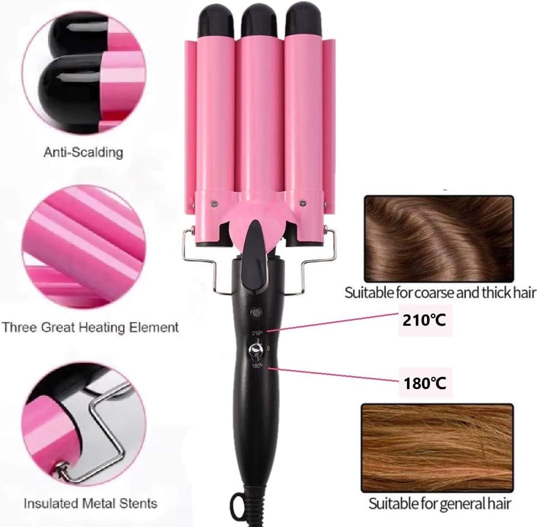 Ceramic 3 Barrel Curling Iron for Waves - Adjustable Temp & Fast Heat