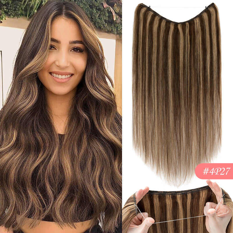Thick Clip-In Remy Human Hair Extensions Headband Hairpiece & Ring