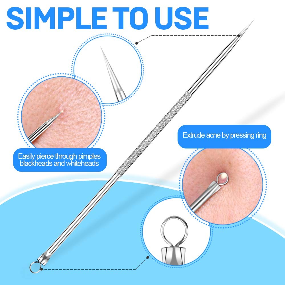 Silver Pimple Extractor Kit - 2 Professional Skin Care Tools for Blackheads & Acne