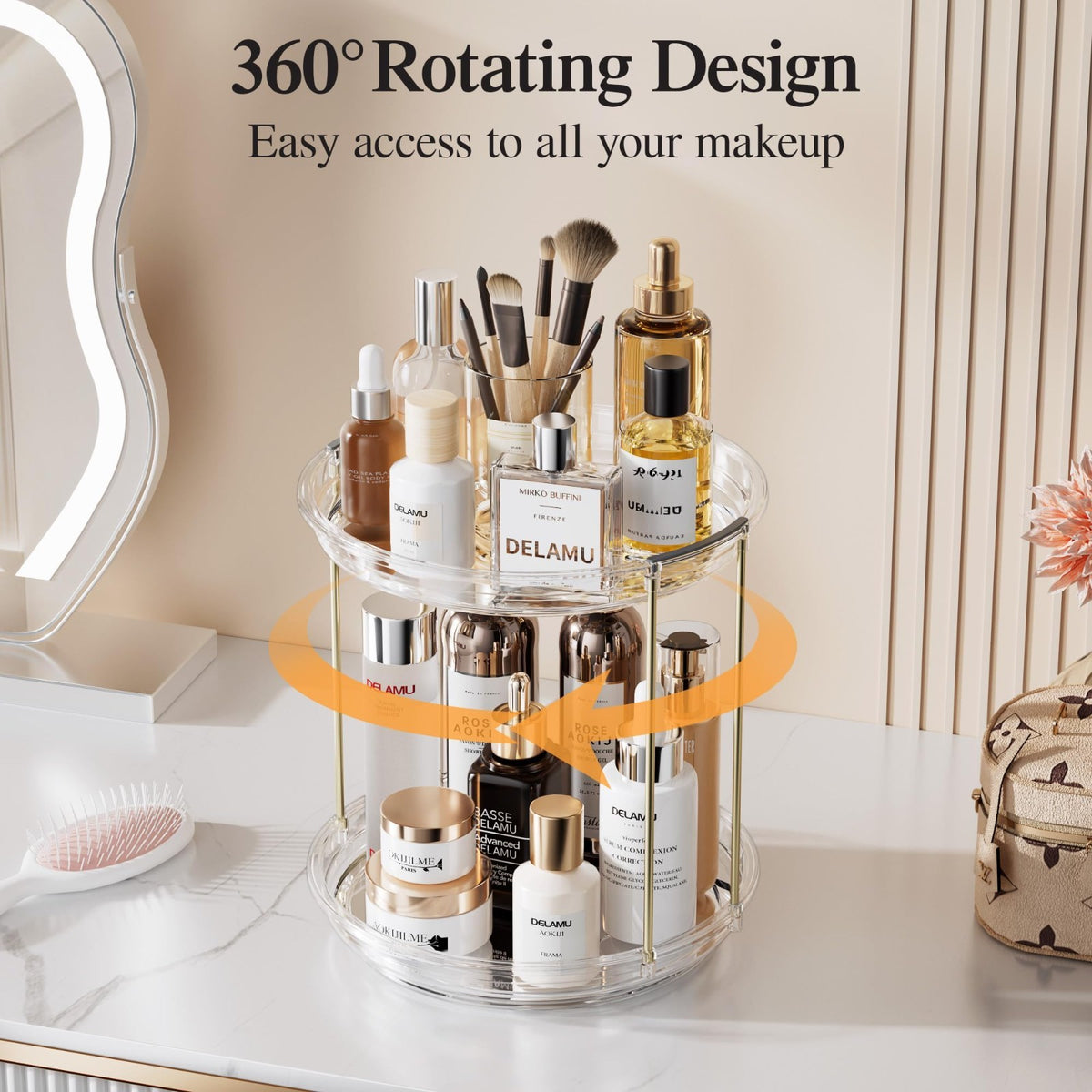 2-Tier Rotating Makeup Organizer with Spinning Storage for Skincare & Perfume