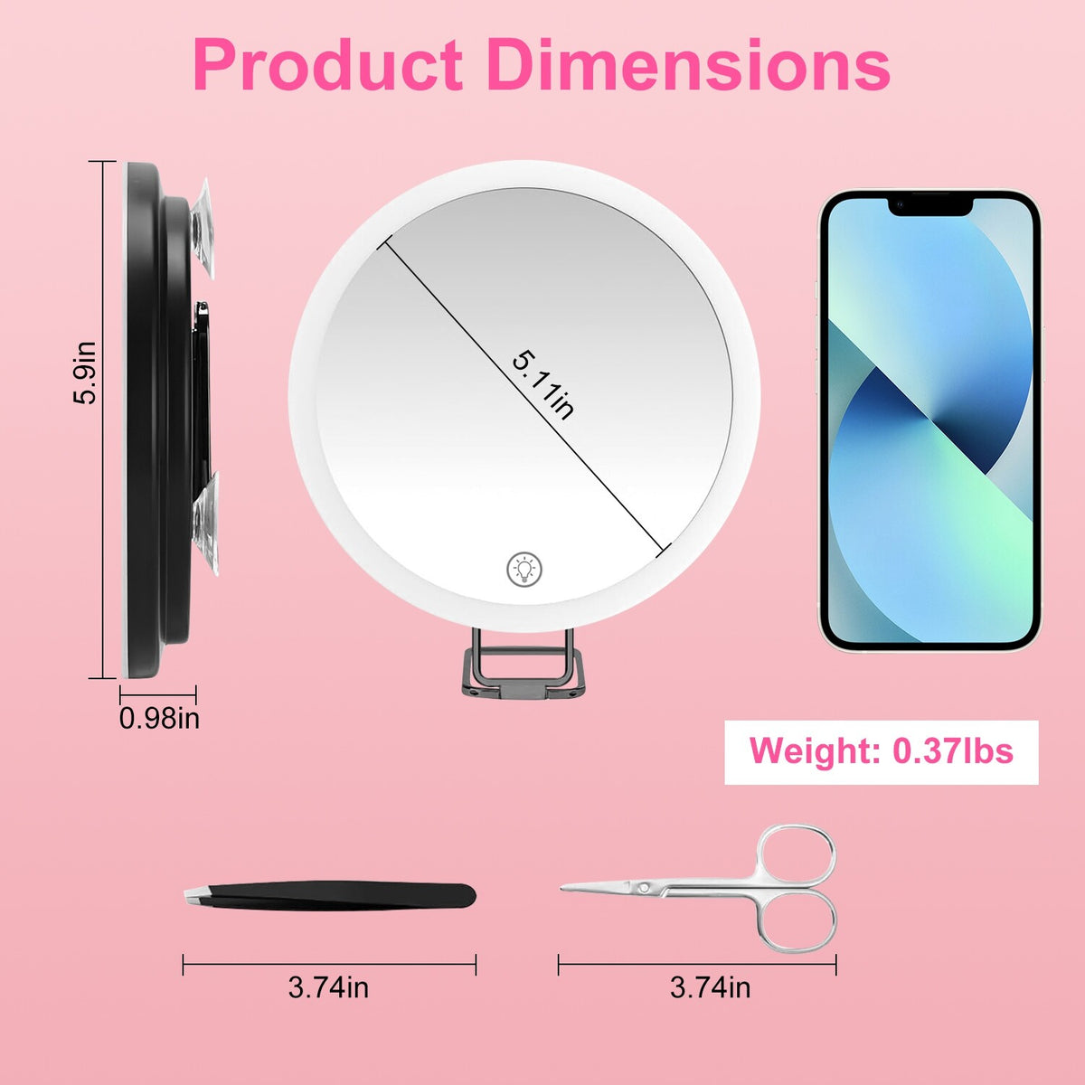 Lighted Magnifying Makeup Mirror with 3 Dimmable LED Colors - Travel Compact