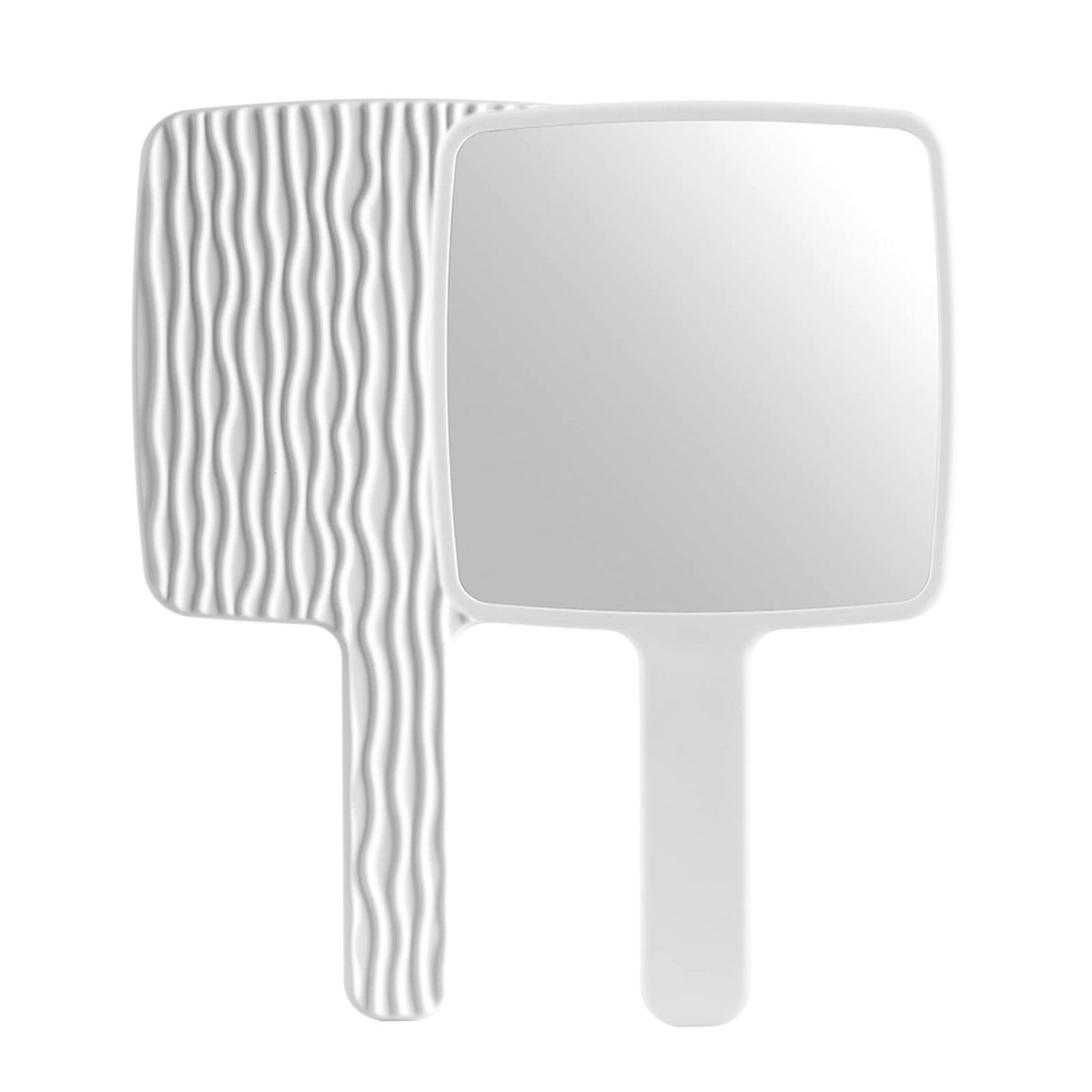 Portable White Handheld Mirror with Handle for Makeup & Shaving