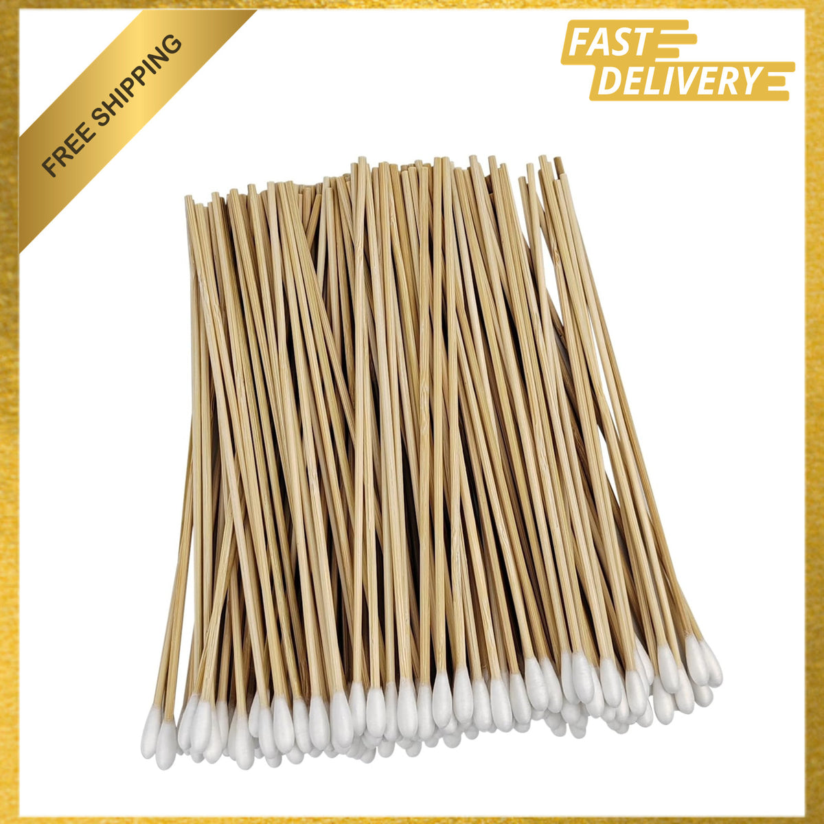 Eco-Friendly Bamboo Cotton Swabs - 6 Inch Long Wooden Handles, 200 Pack
